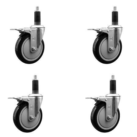 Service Caster 5'' Black Poly Swivel 1-1/8'' Expanding Stem Caster Set Total Lock Brake, 4PK SCC-EXTTL20S514-PPUB-BLK-118-4